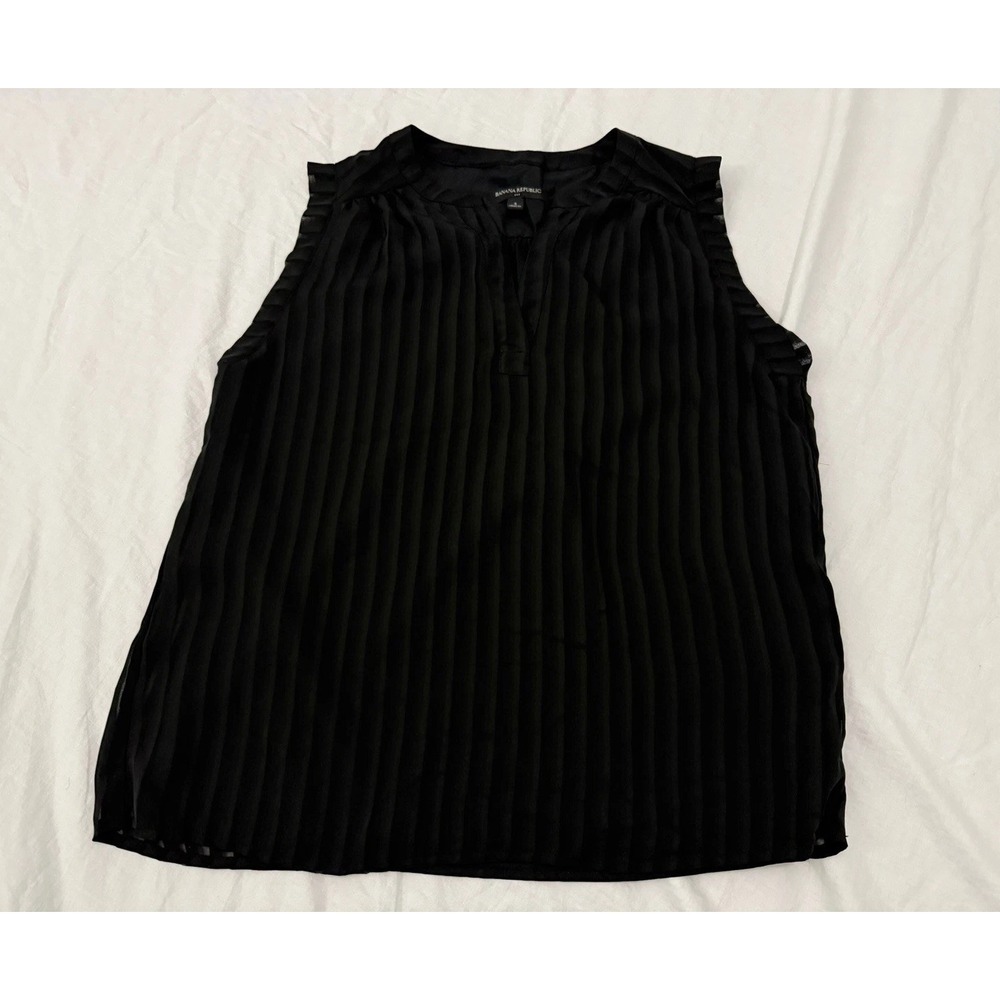 Banana Republic Black Ruffle Vertical Stripes Lined Tank Top Size S